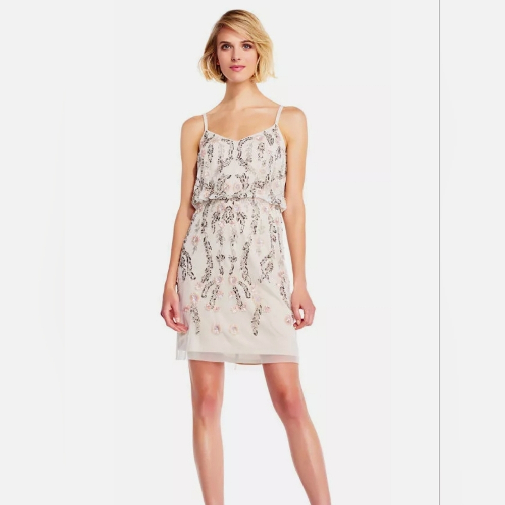 NWT Adrianna Papell Beaded Mini Blouson Gown Dress Size 12